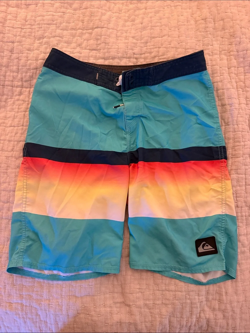 Quiksilver Turquoise Boardshorts with Sunset Stripe